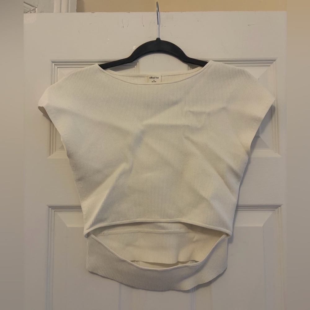 Aritzia Wilfred Cream Ribbed Cut Out Top